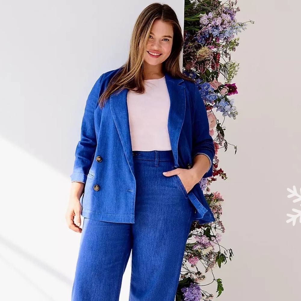 NWT Lane Bryant Stylish Blue Double Breasted Denim Blazer Size 20